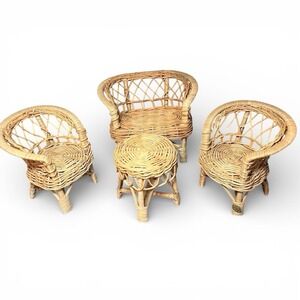 VINTAGE 70's Barbie 4 piece set wicker loveseat, chairs table set